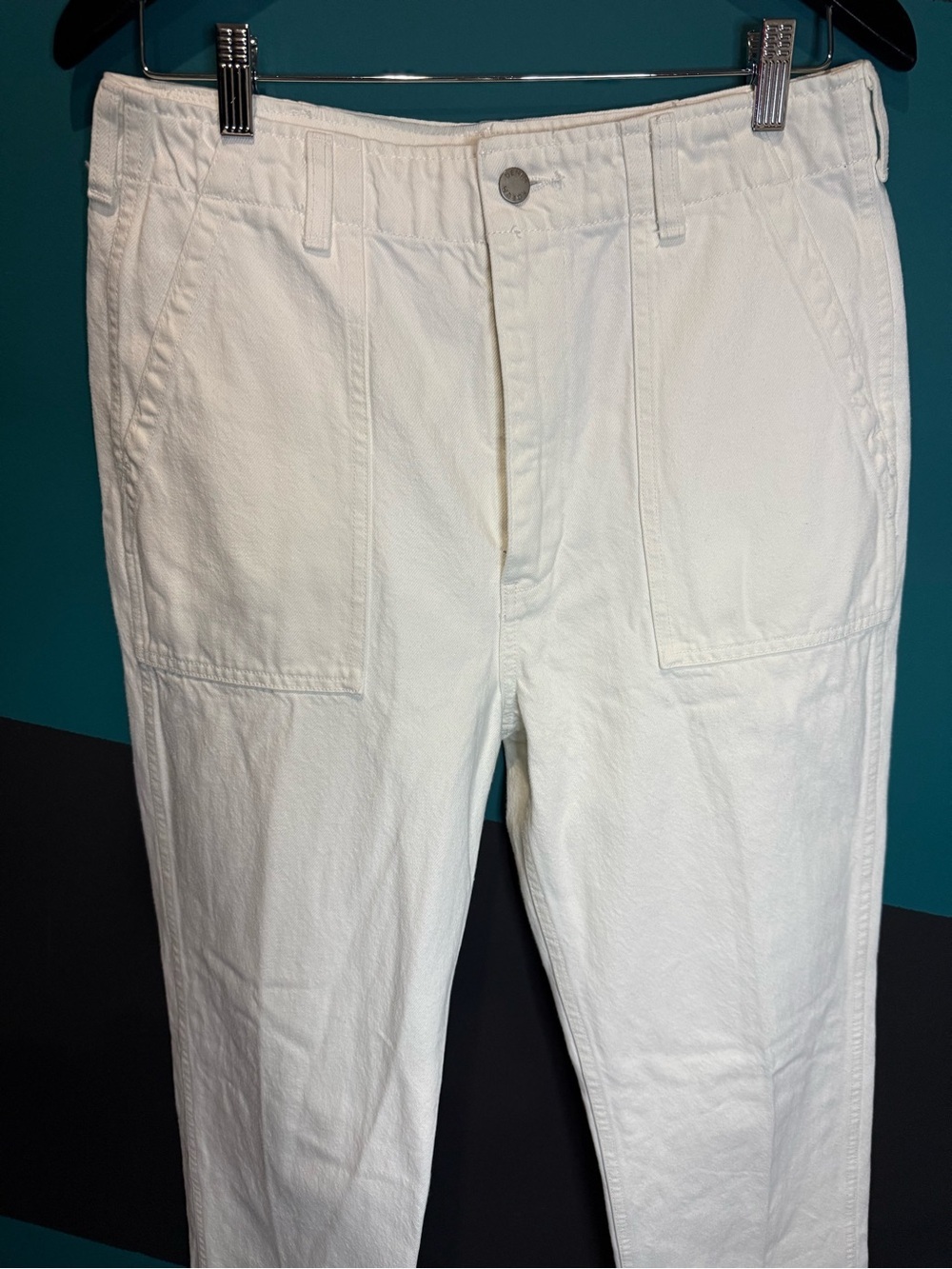 Denim Forum White Straight Leg High-Rise Jeans Preppy The John Highrise Loose - Picture 4 of 13